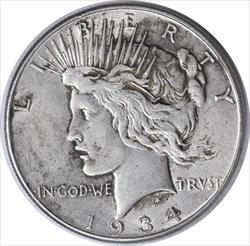1934 Peace Silver Dollar AU58 Uncertified #322