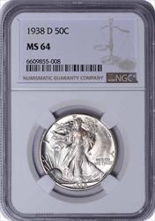 1938-D Walking Liberty Silver Half Dollar MS64 NGC