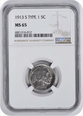 1913-S Buffalo Nickel Type 1 MS65 NGC