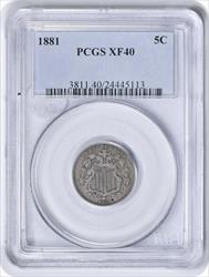 1881 Shield Nickel EF40 PCGS