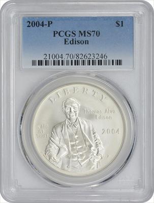 2004-P Edison Commemorative Silver Dollar MS70 PCGS