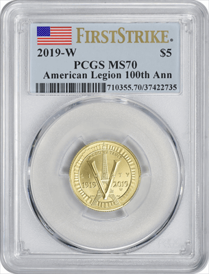 2019-W American Legion 100th Anniversary $5 Gold MS70 First Strike PCGS