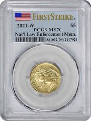 2021-W National Law Enforcement Memorial and Museum Commemorative $5 Gold MS70 First Strike PCGS