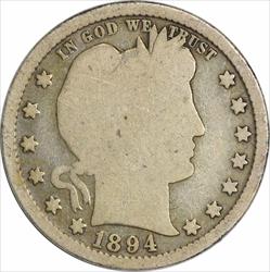 1894-S Barber Silver Quarter G Uncertified