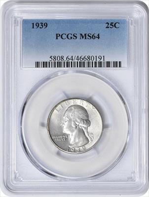 1939 Washington Silver Quarter MS64 PCGS