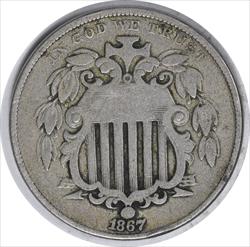 1867 Shield Nickel Rays VG Uncertified