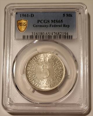 Germany Federal Republic 1961 D Silver 5 Mark MS65 PCGS