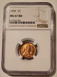 1939 Lincoln Wheat Cent MS67 RED NGC
