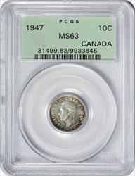 1947 Canada 10 Cents KM34 MS63 PCGS