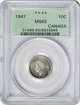 1947 Canada 10 Cents KM34 MS63 PCGS