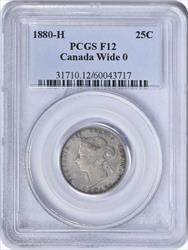 1880-H Canada 25 Cents Wide 0 KM5 F12 PCGS