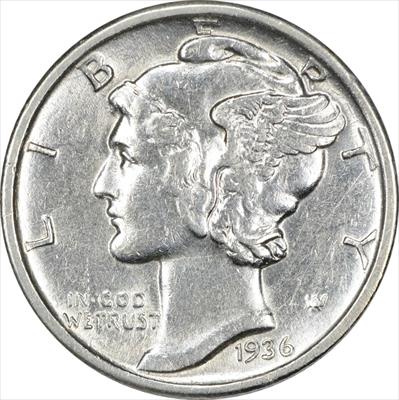 1936 Mercury Silver Dime AU Uncertified