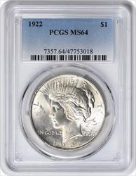 1922 Peace Silver Dollar MS64 PCGS