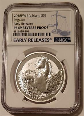 British Virgin Islands 2018 PM 1 oz Silver $1 Pegasus Reverse Proof PF69 NGC Early Releases
