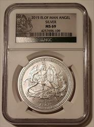 Isle of Man 2015 1 oz Silver Angel Medal MS69 NGC