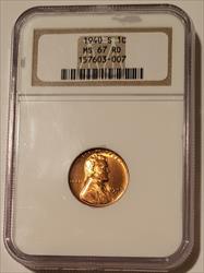 1940 S Lincoln Wheat Cent MS67 RED NGC