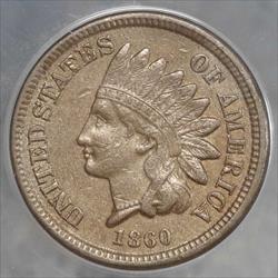 1860 Indian Cent, Round Bust, Choice Almost Uncirculated, ANACS AU-58