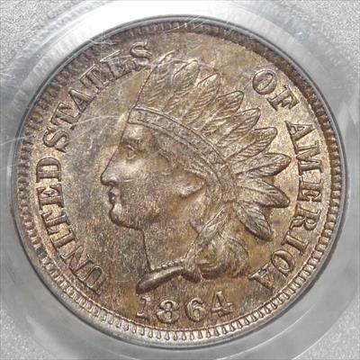 1864 Br Indian Cent, Choice Uncirculated, PCGS MS-63RB, Snow-7?, RPD, Old Holder