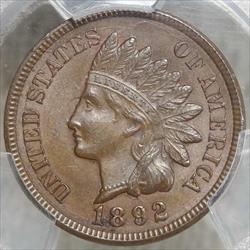 1892 Indian Cent, Choice Uncirculated, PCGS MS-64BN, Poliquin-20, Die Cracks