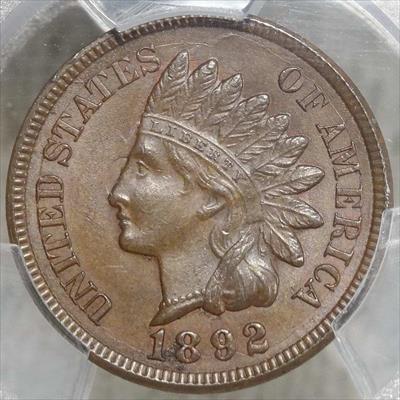 1892 Indian Cent, Choice Uncirculated, PCGS MS-64BN, Poliquin-20, Die Cracks