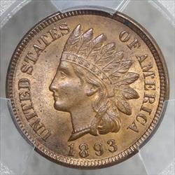 1893 Indian Cent, Choice Uncirculated, PCGS MS-64RB, Nice Color