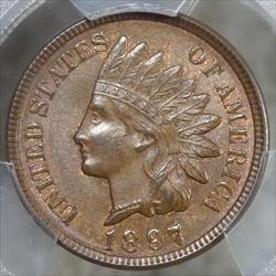 1897 Indian Cent, Choice Uncirculated, PCGS MS-64BN, Nice Color