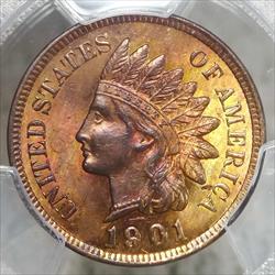 1901 Indian Cent, Choice Uncirculated, PCGS MS-64RB, Nice Color