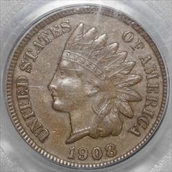 1908-S Indian Cent, Choice Almost Uncirculated, PCGS AU-58