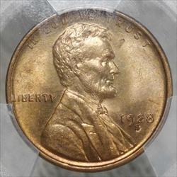 1928-S Lincoln Cent, Choice Uncirculated, PCGS/CAC MS-64RB, Tough