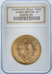 1908 NM $20 Wells Fargo St Gaudens MS67 NGC