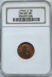 1945-S Lincoln Cent MS67RD NGC