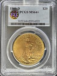 1909-D $20 St Gaudens MS64+ PCGS PQ