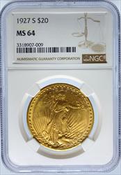 1927-S $20 St Gaudens MS64 NGC