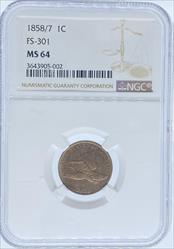 1858/7 Flying Eagle Cent MS64 NGC