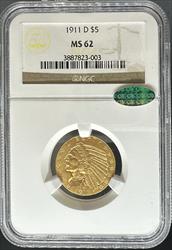 1911-D $5 Indian MS62 NGC CAC