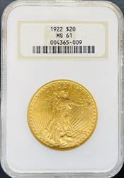 1922 $20 St Gaudens MS61 NGC