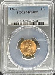 1945-D Lincoln Cent MS65RD PCGS