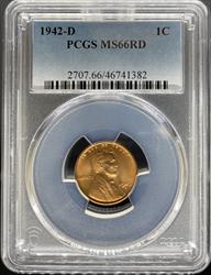 1942-D Lincoln Cent MS66RD PCGS