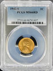 1942-S Lincoln Cent MS66RD PCGS