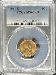 1941-S Lincoln Cent MS65RD PCGS