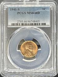 1941-S Lincoln Cent MS66RD PCGS