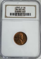 1945-D Lincoln Cent MS67RD NGC