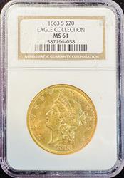1863-S $20 Liberty MS61 NGC