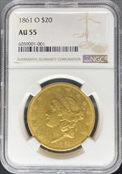 1861-O $20 Liberty AU55 NGC
