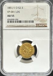 1851/1-O $2.5 Liberty AU55 NGC