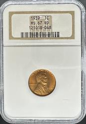 1939 Lincoln Cent MS67RD NGC
