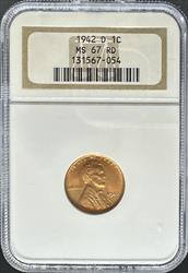 1942-D Lincoln Cent MS67RD NGC
