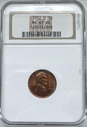1952-D Lincoln Cent MS67RD NGC