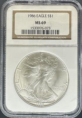 1986 Silver Eagle MS69 NGC