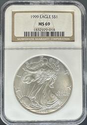 1999 Silver Eagle MS69 NGC